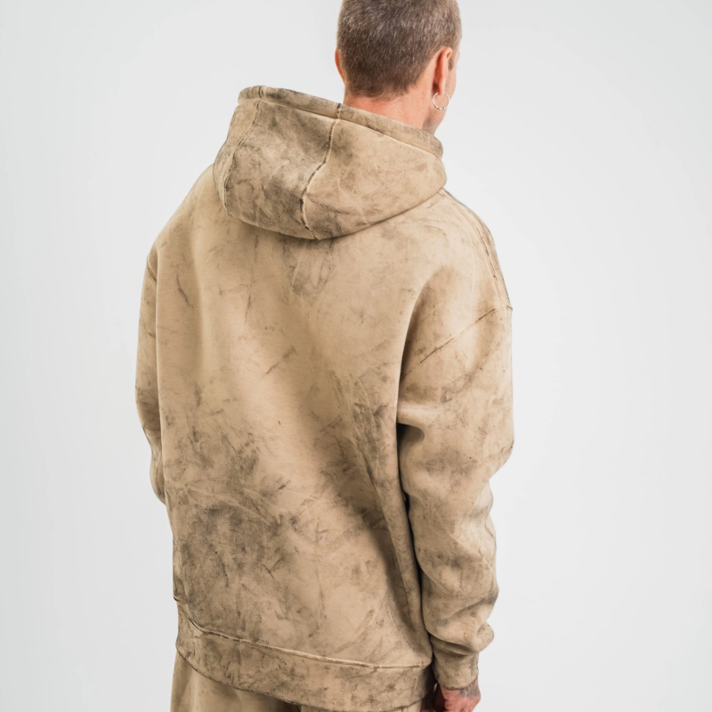 Double Oversize Kapşonlu Yıkamalı SweatShirt - Bej -