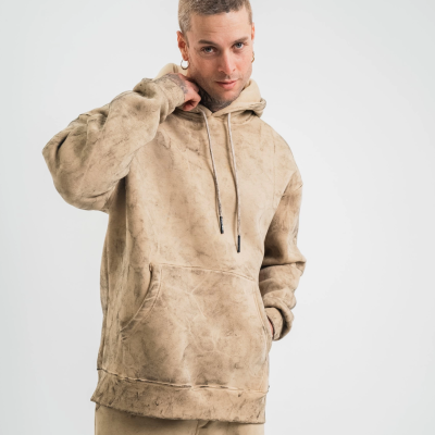 Double Oversize Kapşonlu Yıkamalı SweatShirt - Bej -