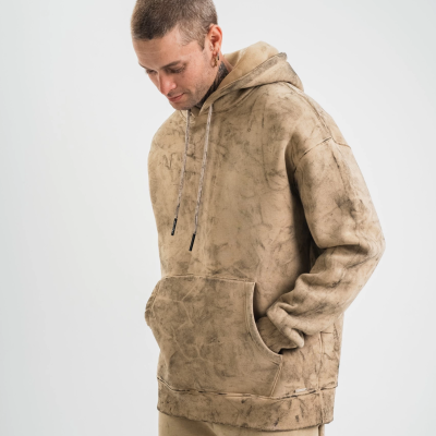 Double Oversize Kapşonlu Yıkamalı SweatShirt - Bej -