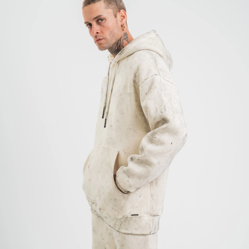 Double Oversize Kapşonlu Yıkamalı SweatShirt - Krem -