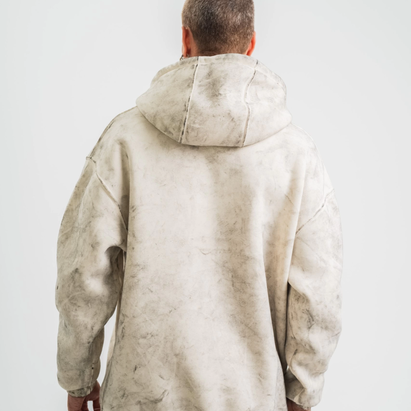 Double Oversize Kapşonlu Yıkamalı SweatShirt - Krem -