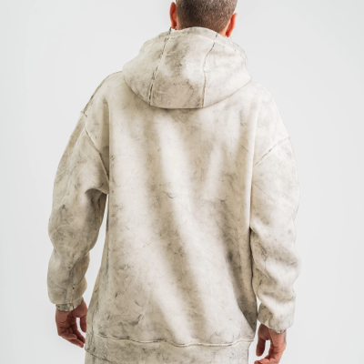 Double Oversize Kapşonlu Yıkamalı SweatShirt - Krem -