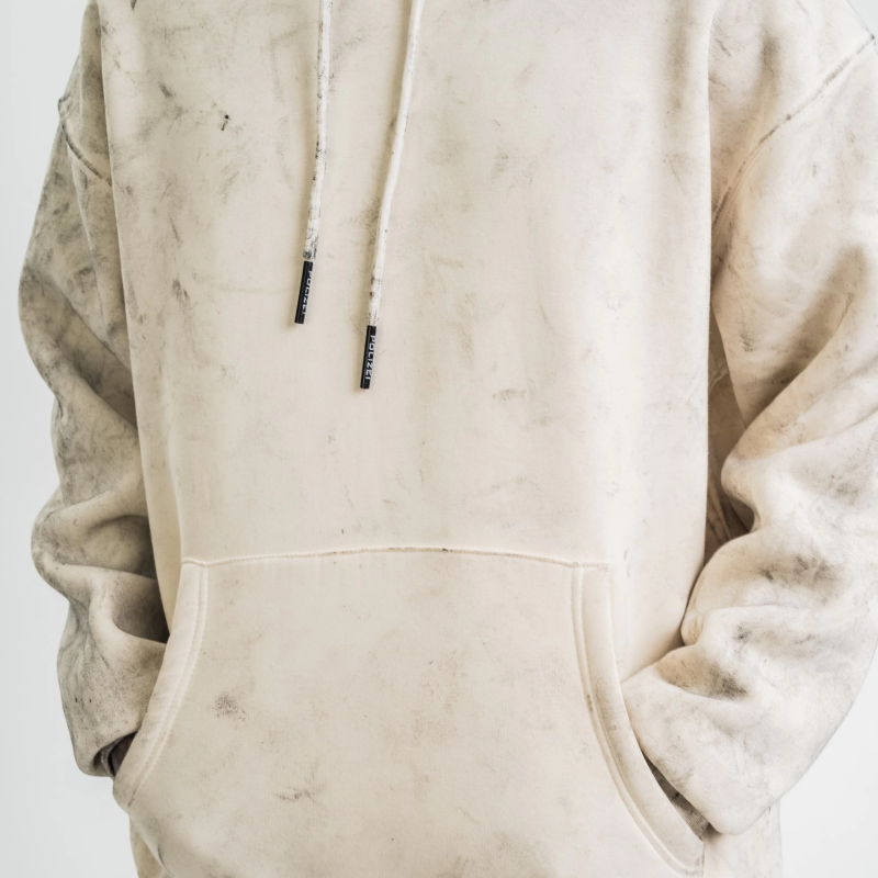 Double Oversize Kapşonlu Yıkamalı SweatShirt - Krem -