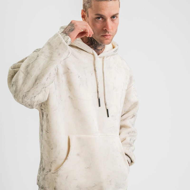 Double Oversize Kapşonlu Yıkamalı SweatShirt - Krem -