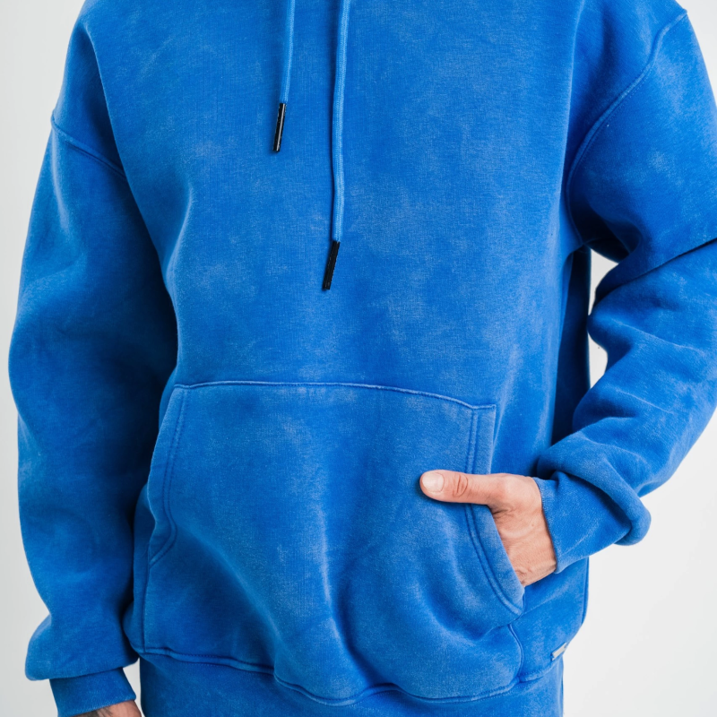 Double Oversize Kapşonlu Yıkamalı SweatShirt - Mavi -