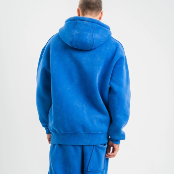Double Oversize Kapşonlu Yıkamalı SweatShirt - Mavi -