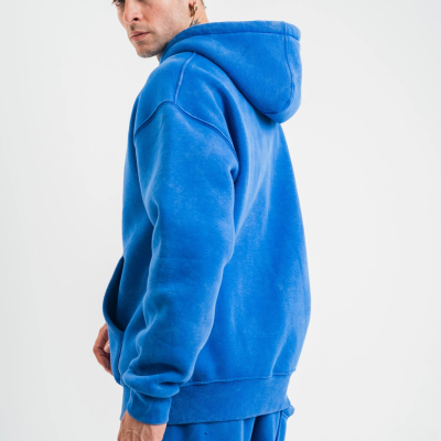 Double Oversize Kapşonlu Yıkamalı SweatShirt - Mavi -