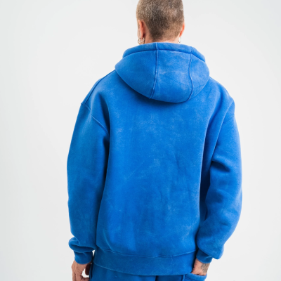 Double Oversize Kapşonlu Yıkamalı SweatShirt - Mavi -