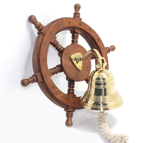 Duvara Asmalı Ahşap Dümenli Pirinç Çan 