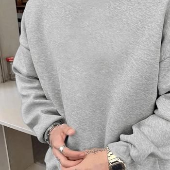 Düz Bisiklet Yaka Sweat - Gri -