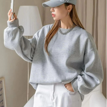 Düz Bisiklet Yaka Sweat - Gri -