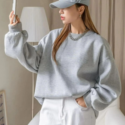 Düz Bisiklet Yaka Sweat - Gri -