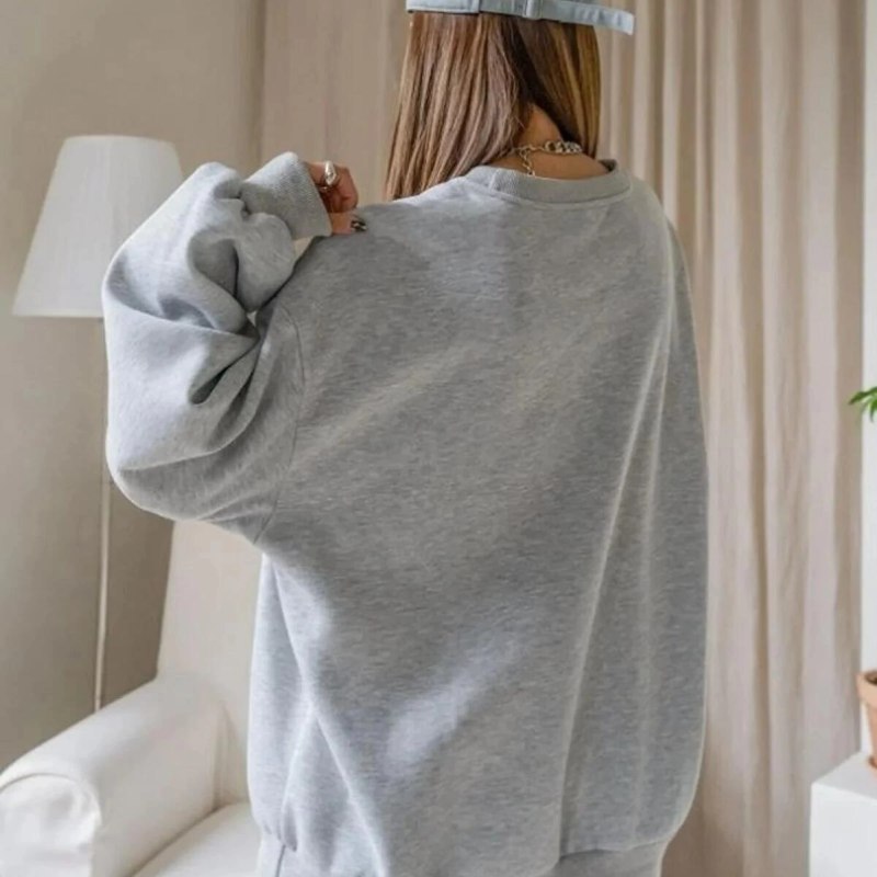 Düz Bisiklet Yaka Sweat - Gri -