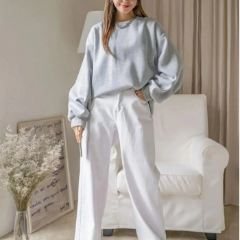 Düz Bisiklet Yaka Sweat - Gri -