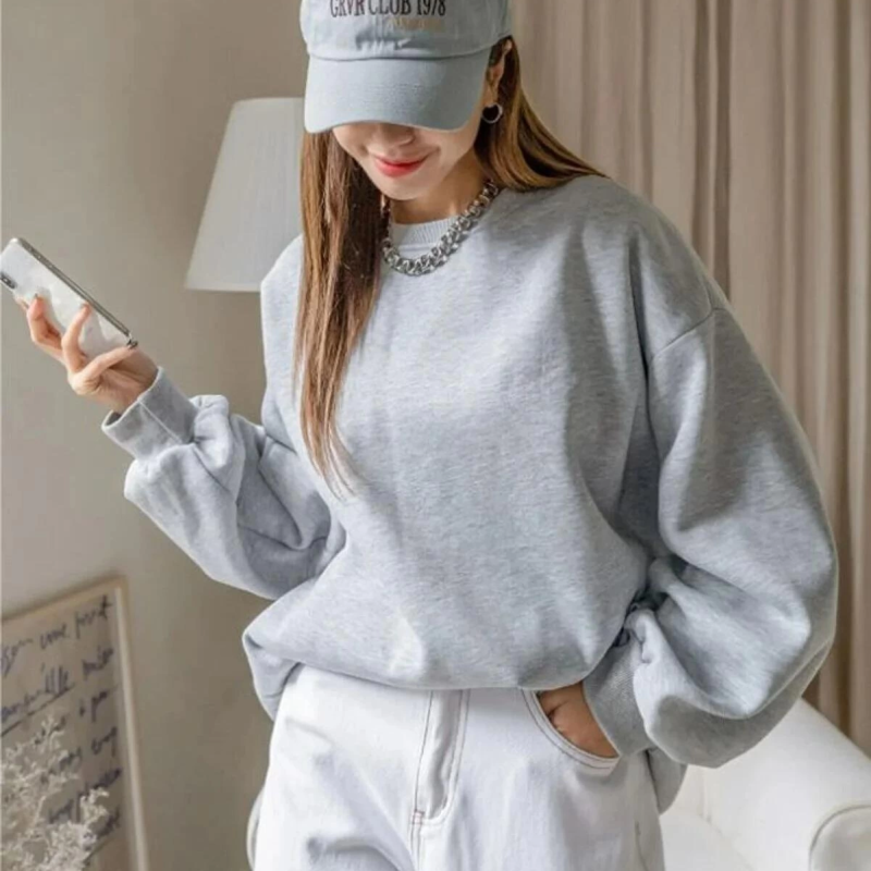 Düz Bisiklet Yaka Sweat - Gri -