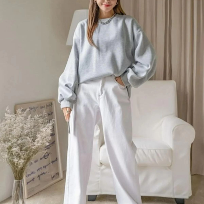 Düz Bisiklet Yaka Sweat - Gri -