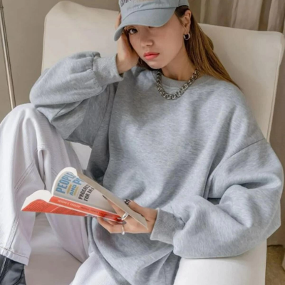 Düz Bisiklet Yaka Sweat - Gri -