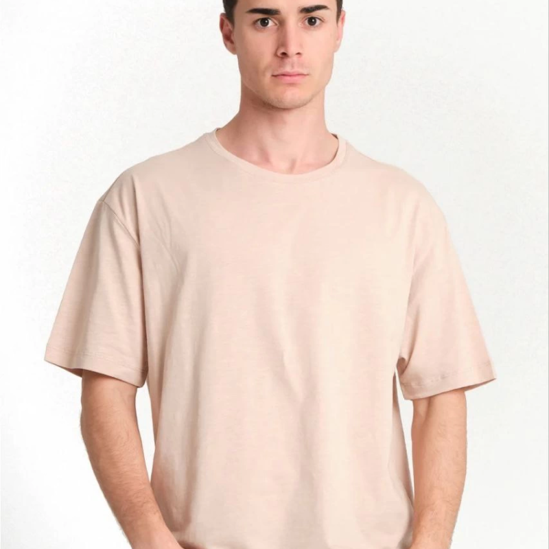 Düz Biskilet Yaka Oversize T-shirt - Bej -