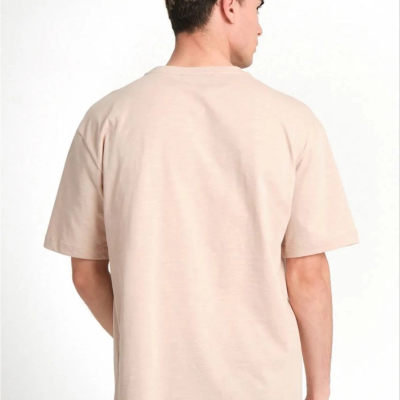Düz Biskilet Yaka Oversize T-shirt - Bej -
