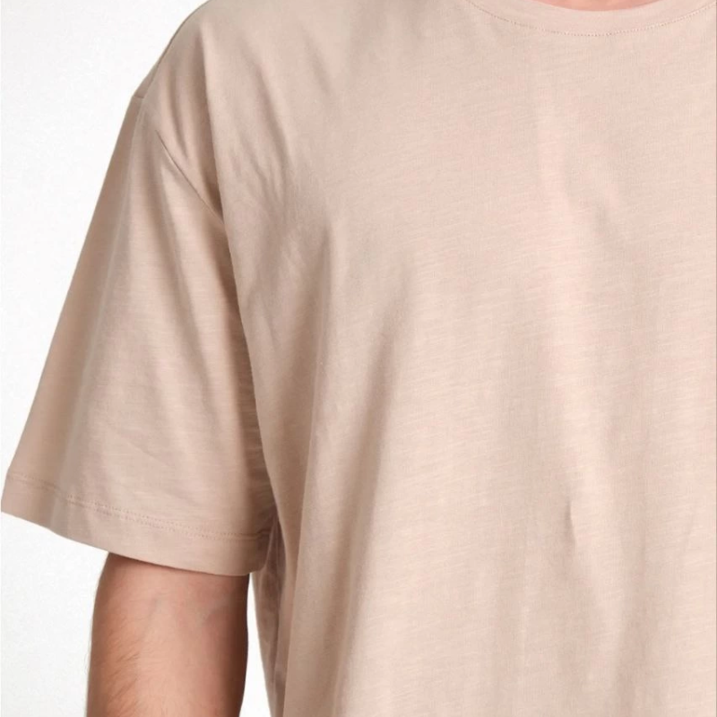 Düz Biskilet Yaka Oversize T-shirt - Bej -