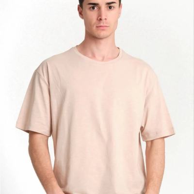 Düz Biskilet Yaka Oversize T-shirt - Bej -