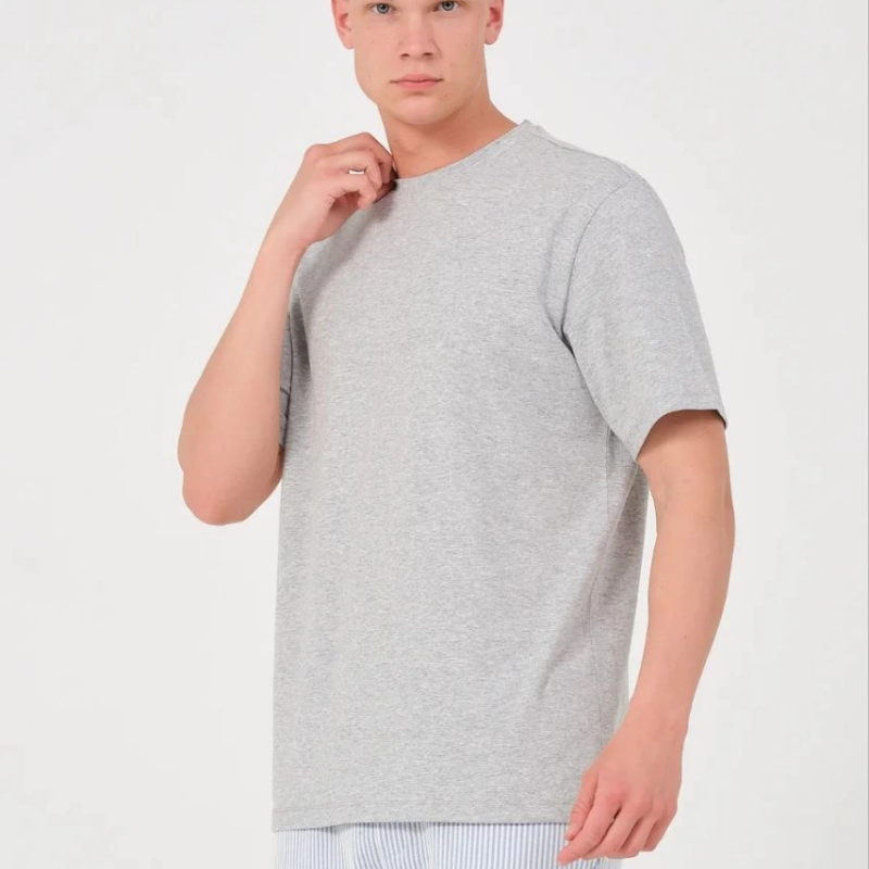 Düz Biskilet Yaka Oversize T-shirt - Gri -