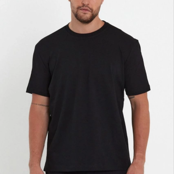 Düz Biskilet Yaka Oversize T-shirt - Siyah -