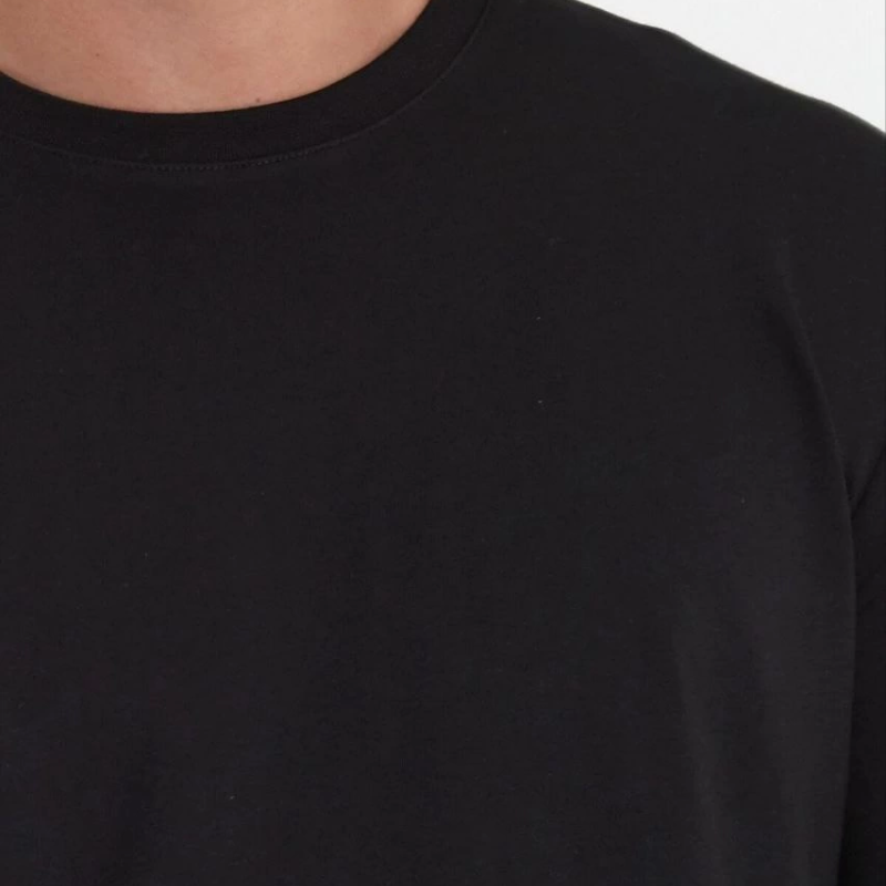 Düz Biskilet Yaka Oversize T-shirt - Siyah -