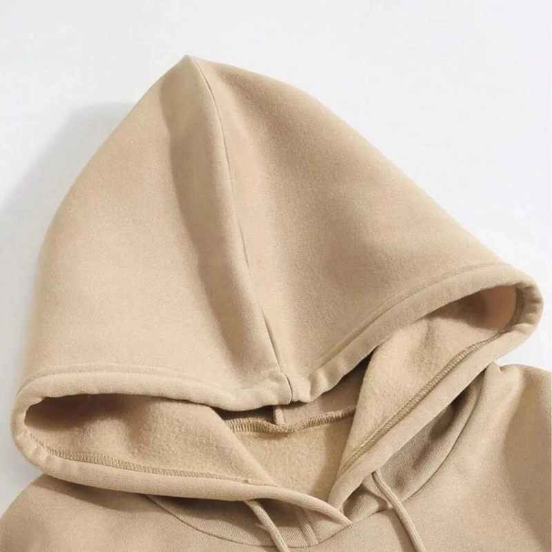 Düz Kapüşonlu Sweat - Bej -