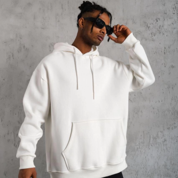 Düz Kapüşonlu Sweat - Beyaz -