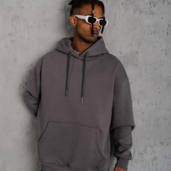 Düz Kapüşonlu Sweat - Gri -