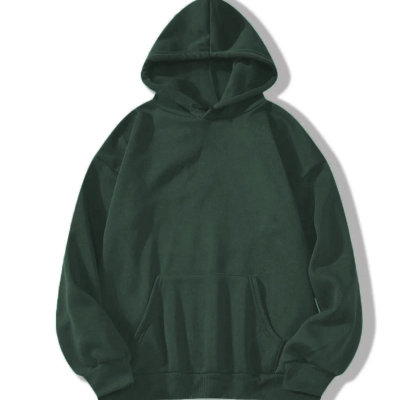 Düz Kapüşonlu Sweat - Koyu Yeşil