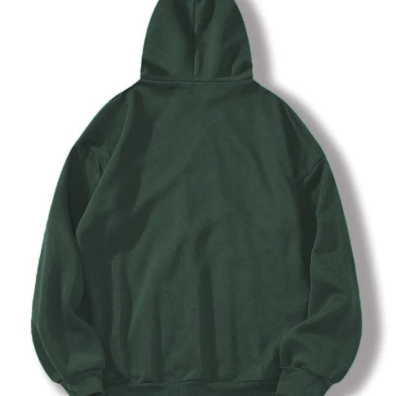 Düz Kapüşonlu Sweat - Koyu Yeşil