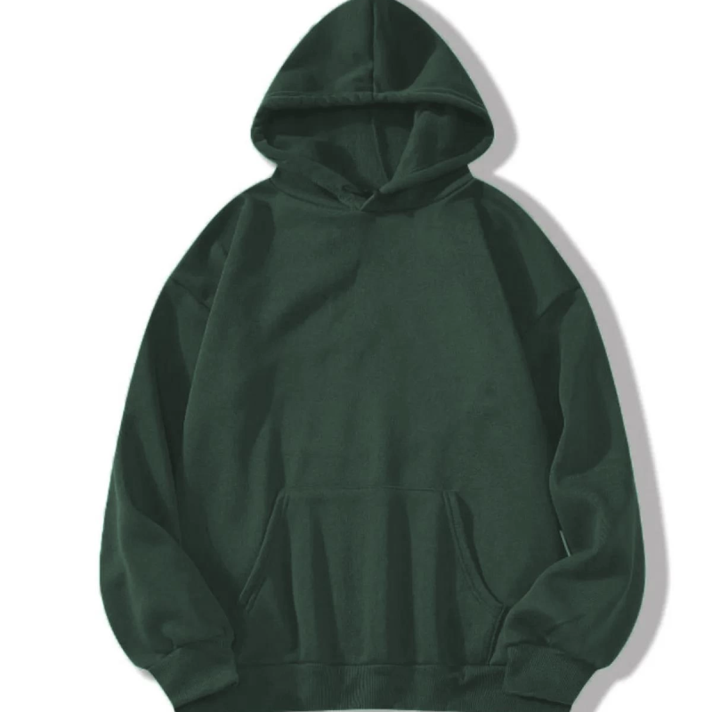 Düz Kapüşonlu Sweat - Koyu Yeşil
