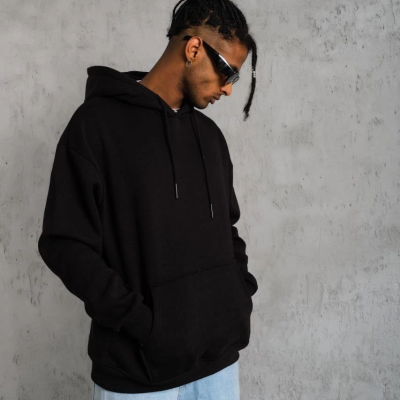 Düz Kapüşonlu Sweat - Siyah -