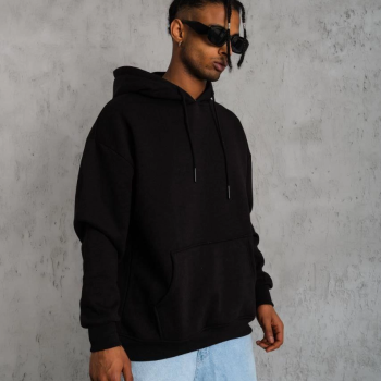 Düz Kapüşonlu Sweat - Siyah -