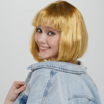 Düz Kesim Küt Parti Peruğu Altın Renk