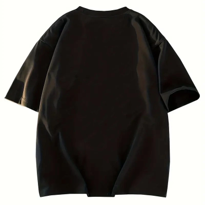 Eğlenceli Harf NY Baskılı Bisiklet Yaka Tişört - Siyah -