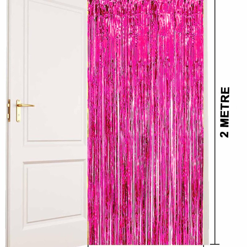 Ekstra Metalize Parlak Saçaklı Arka Fon Perde Fuşya