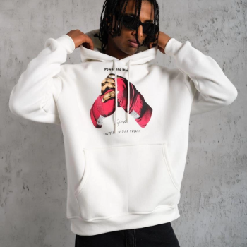 Eldiven Baskılı Kapüşonlu Sweat - Beyaz -