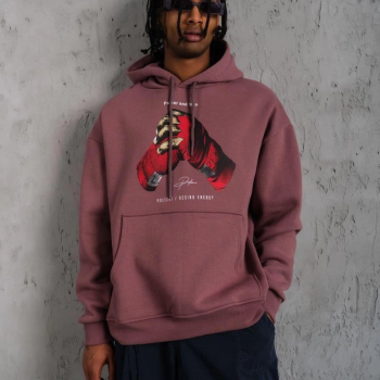 Eldiven Baskılı Kapüşonlu Sweat - Gül Kurusu