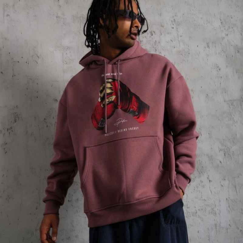 Eldiven Baskılı Kapüşonlu Sweat - Gül Kurusu