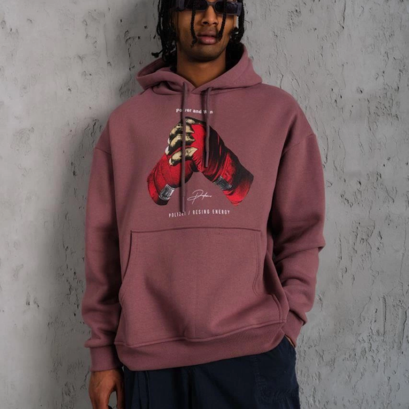 Eldiven Baskılı Kapüşonlu Sweat - Gül Kurusu