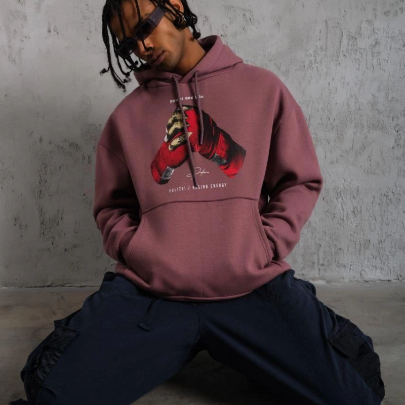 Eldiven Baskılı Kapüşonlu Sweat - Gül Kurusu