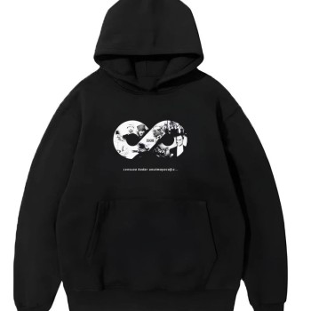 Erkek 10 Kasıma Özel 3 İplik Kapüşonlu Baskılı SweatShirt Hoodie - Siyah