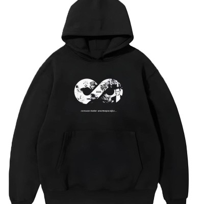 Erkek 10 Kasıma Özel 3 İplik Kapüşonlu Baskılı SweatShirt Hoodie - Siyah