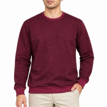 Erkek 2'Li Bisiklet Yaka İçi Şardonlu 2 İplik Düz Uzun Kollu Regular Fit Sweatshirt -Bordo & Kahverengi
