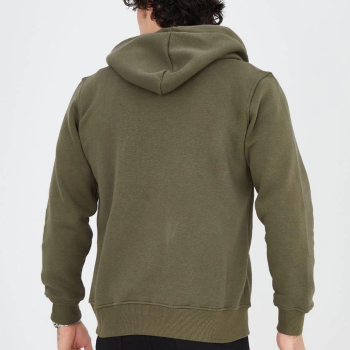 Erkek 3 İplik Pamuklu Fermuarlı Kapüşonlu Kanguru Cepli Baskılı Hoodie Hırka Sweatshirt - Yeşil