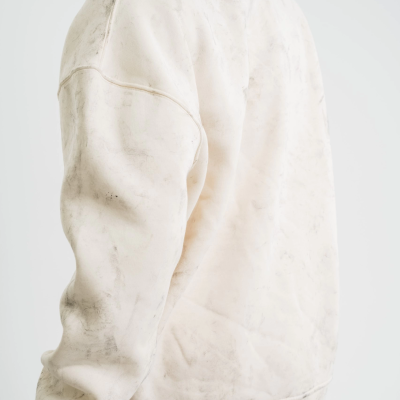 Erkek 3 İplik Pamuklu Yağ Yıkamalı Bisiklet Yaka Sweatshirt Oversize Hoodie - Krem