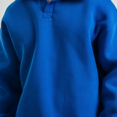 Erkek Açık Yakalı Oversize 3 İplik Pamuklu Sweatshirt - Mavii